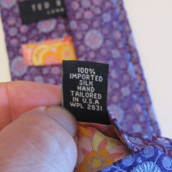 Ted Baker Purple 100% Imported Silk Necktie Tailored in USA Geometric Pattern - Picture 5 of 6